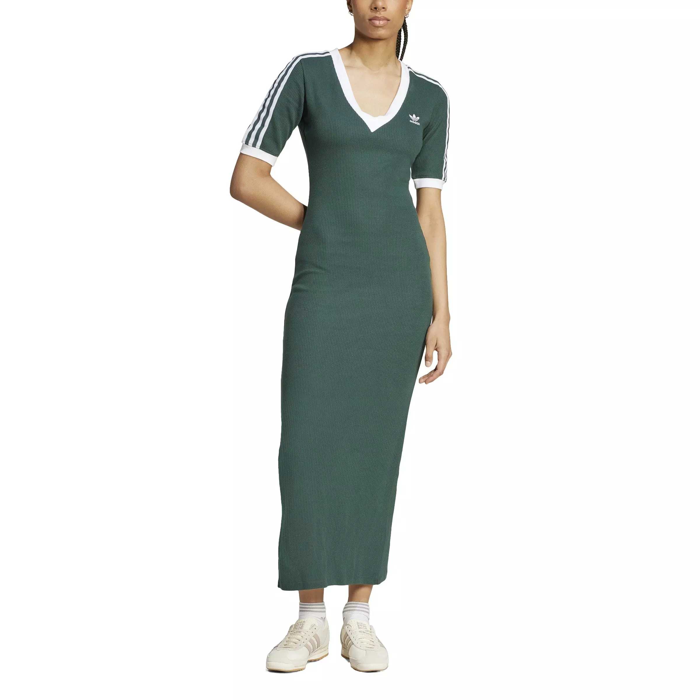 ☆Adidas☆Originals Adicolor Tee Dress Geen adidas Originals Women's Adicolor 3-Stripes Knit V-Neck